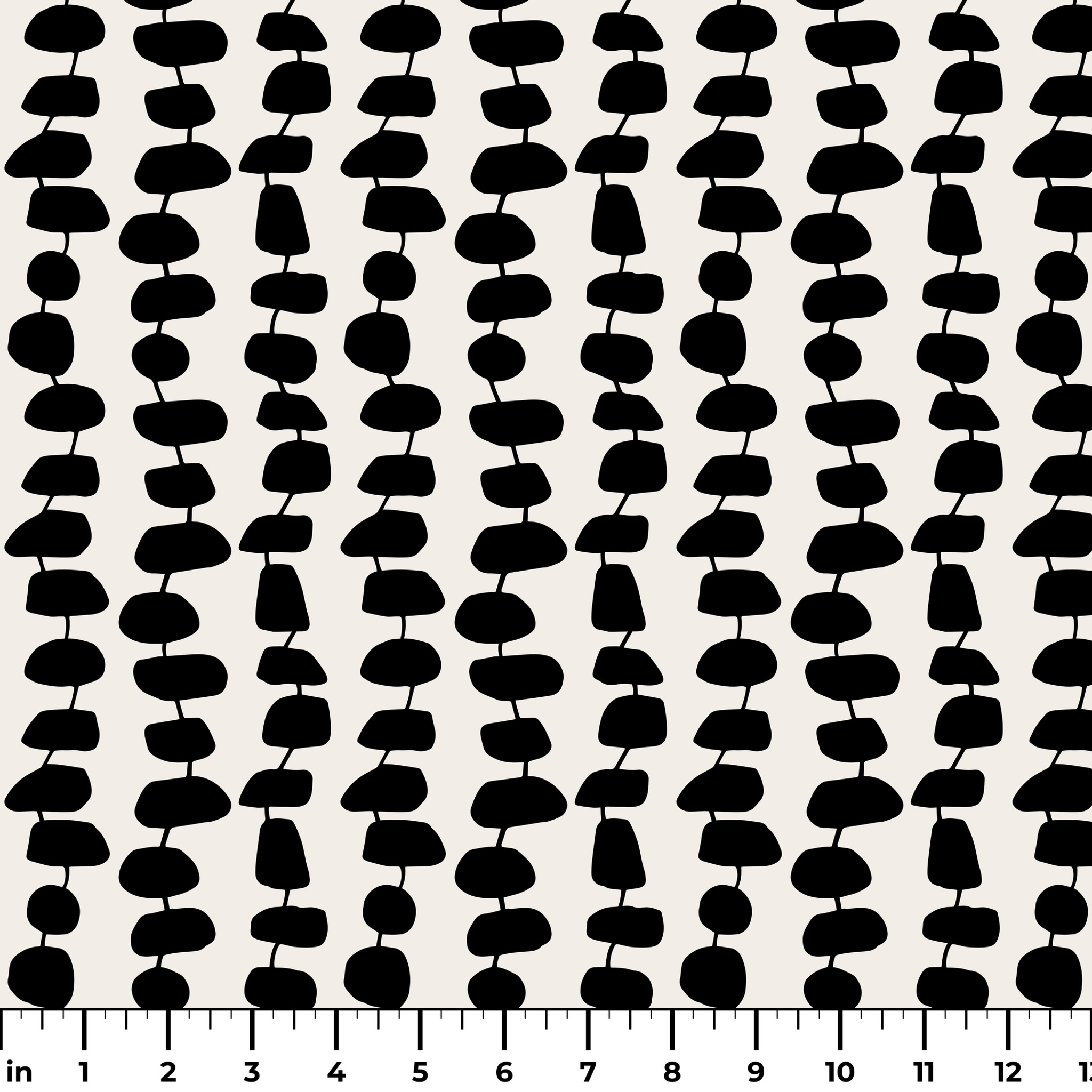 Atomic Stack in Ivory — atomic stack print, in black forms on a bright ivory ground, the reverse of the Ebony colorway