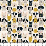 Good Dogs Club in Gold — good dogs club print, in cream and black dogs with golden mustard accents on a soft cream ground, small scale