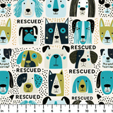 Rescued & Ready in Avocado — rescued & ready print, in avocado green and teal blocks with cream and black dogs