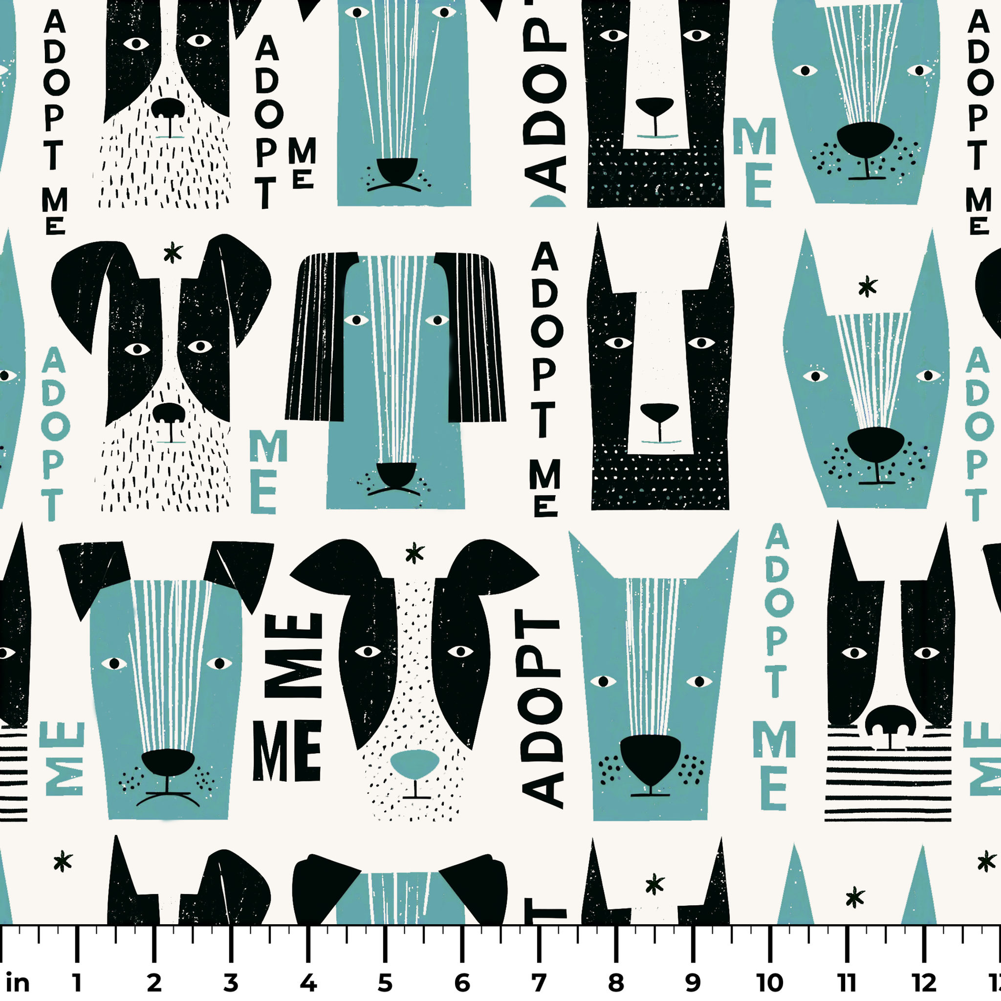 Adopt Me Mid Mod Dog in Teal — adopt me mid mod dog print, in turquoise teal, black and cream on a warm bone ground