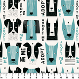 Adopt Me Mid Mod Dog in Teal — adopt me mid mod dog print, in turquoise teal, black and cream on a warm bone ground