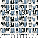 Adopt Me Mid Mod Dog in Slate — adopt me mid mod dog print, in slate blue, black and cream on a warm bone ground, small scale