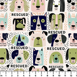 Rescued & Ready in Petal — rescued & ready print, in blush pink and slate blocks with cream and black dogs