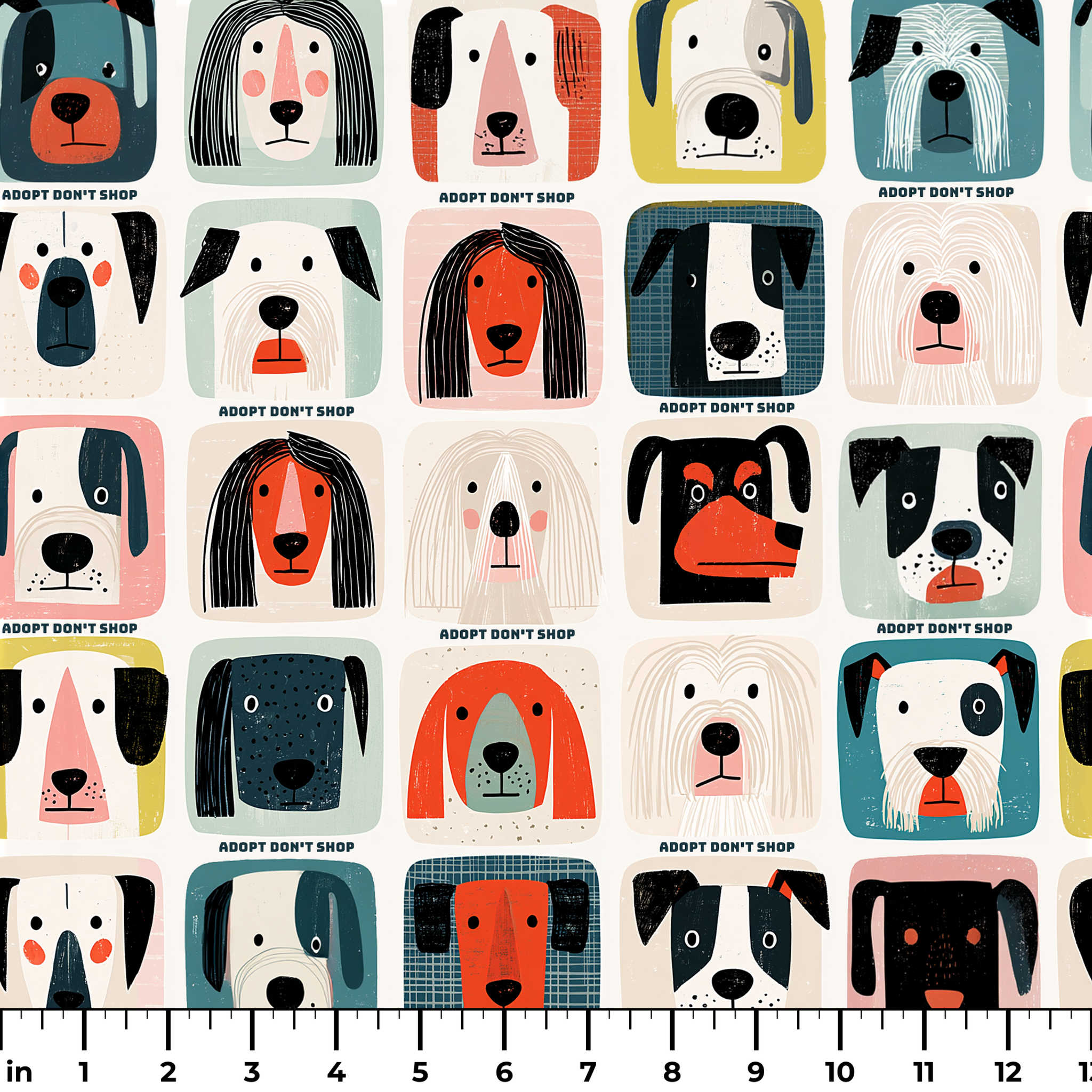 Modern Mutt Parade — modern mutt parade print, in red, teal, mustard and pink blocks against cream and black