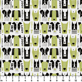 Adopt Me Mid Mod Dog in Avocado — adopt me mid mod dog print, in avocado green, black and cream on a warm bone ground, small scale