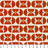 Geometric Martini Mod in Ruby — geometric martini mod print, in ruby red and rust with cream capsules and a golden center