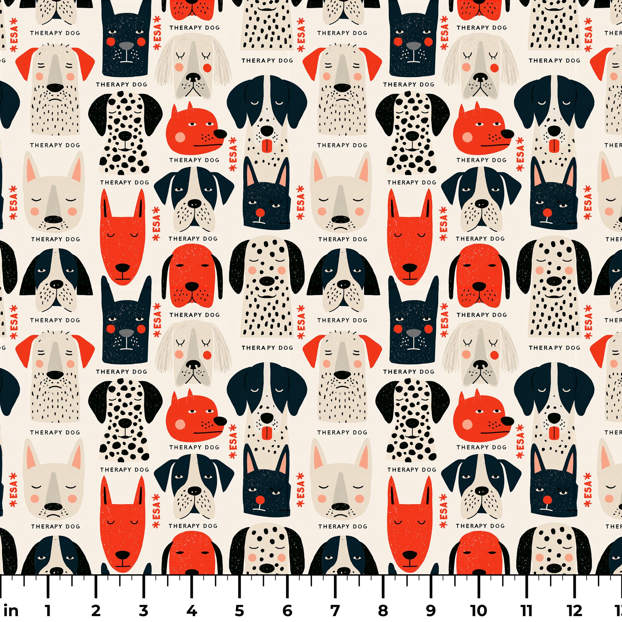 Good Dogs Club in Ruby — good dogs club print, in cream and black dogs with ruby red accents on a soft cream ground, small scale