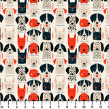Good Dogs Club in Ruby — good dogs club print, in cream and black dogs with ruby red accents on a soft cream ground, small scale