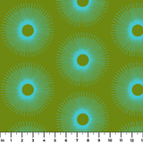 Retro Sunburst in Green and Teal — retro sunburst print, in deep forest green shading into bright teal