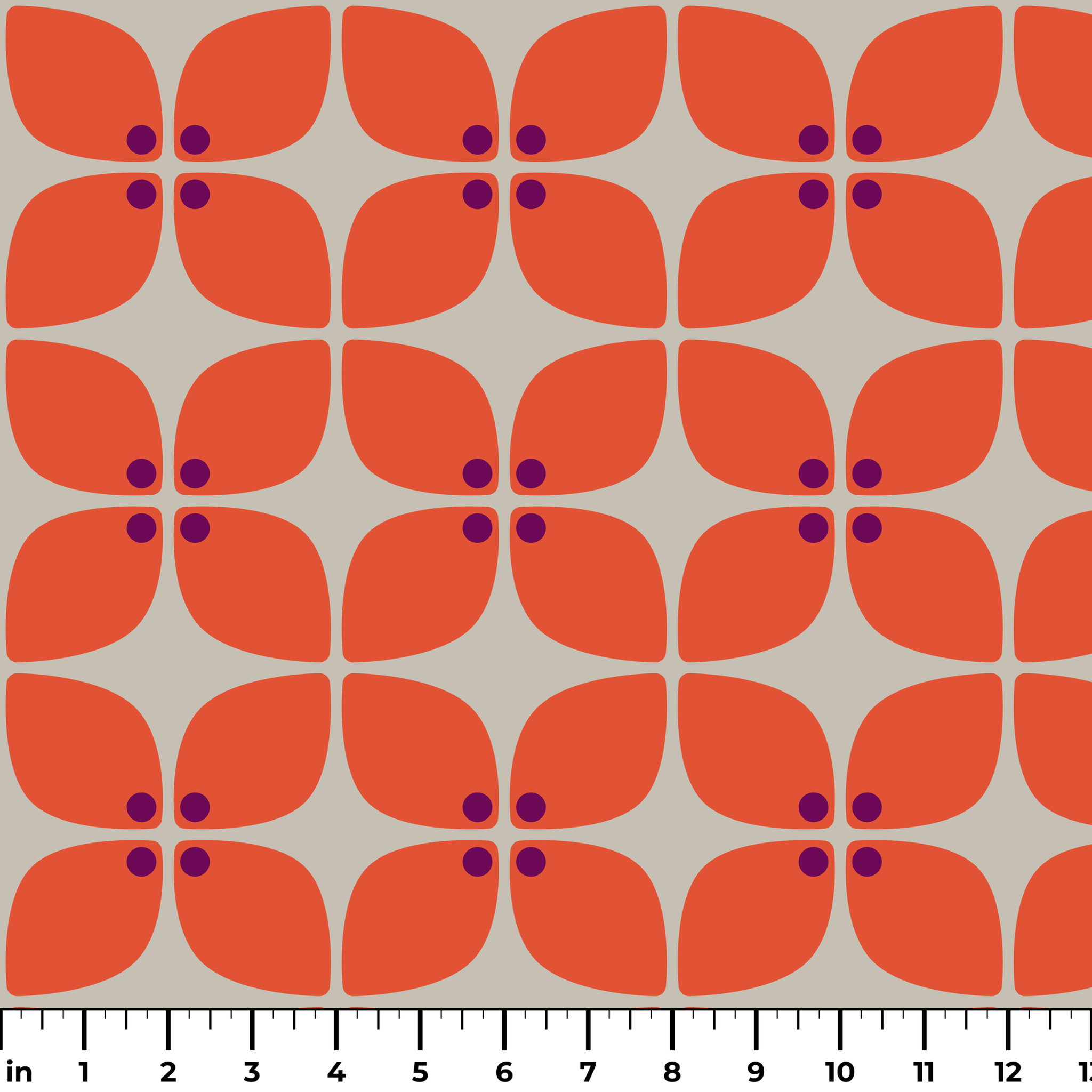 Square Mod in Fire — square mod print, in scorched coral red on oatmeal