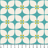 Square Mod in Teal — square mod print, in clear turquoise with a mustard center on warm ivory