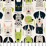 Good Dogs Club in Avocado — good dogs club print, in cream and black dogs with avocado green accents on a soft cream ground