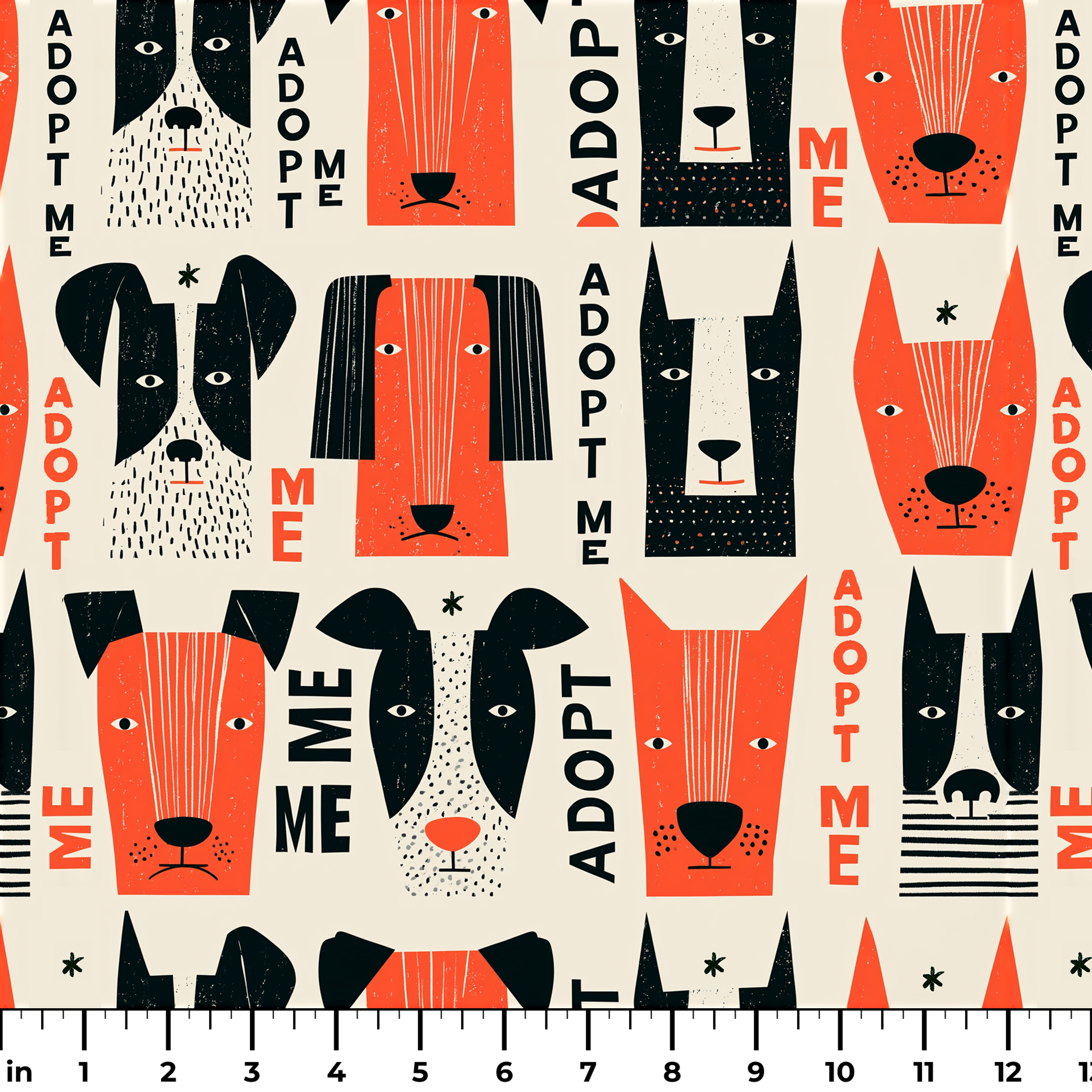Adopt Me Mid Mod Dog in Persimmon — adopt me mid mod dog print, in persimmon orange, black and cream on a warm bone ground