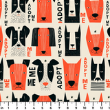 Adopt Me Mid Mod Dog in Persimmon — adopt me mid mod dog print, in persimmon orange, black and cream on a warm bone ground