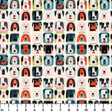 Modern Mutt Parade — modern mutt parade print, in red, teal, mustard and pink blocks against cream and black, small scale