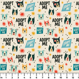 Retro Rescue Dogs — retro rescue dogs print, in teal, cream and red on a soft cream ground, small scale