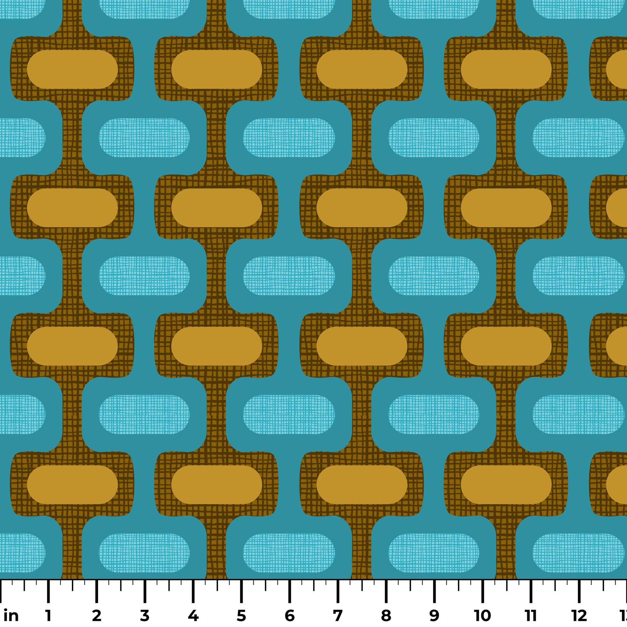 Mod Waves in Laguna Beach — mod waves print, in golden mustard pods on a bright lagoon teal ground