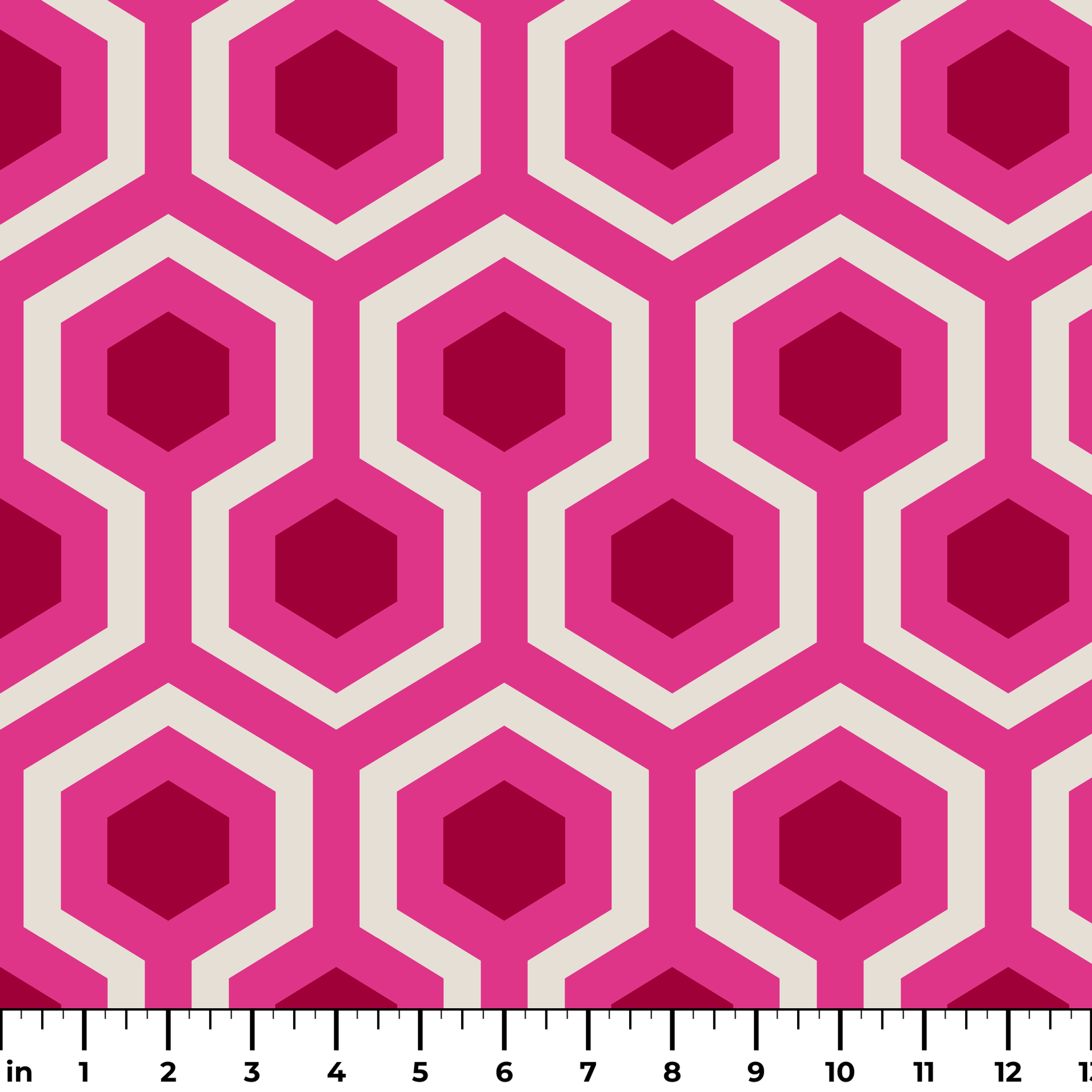 Hexacore in Raspberry — hexacore print, in hot raspberry pink and magenta on a bright fuchsia ground