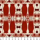 Owl Assembly in Ruby — owl assembly print, in cream and gold owls on a deep ruby red ground