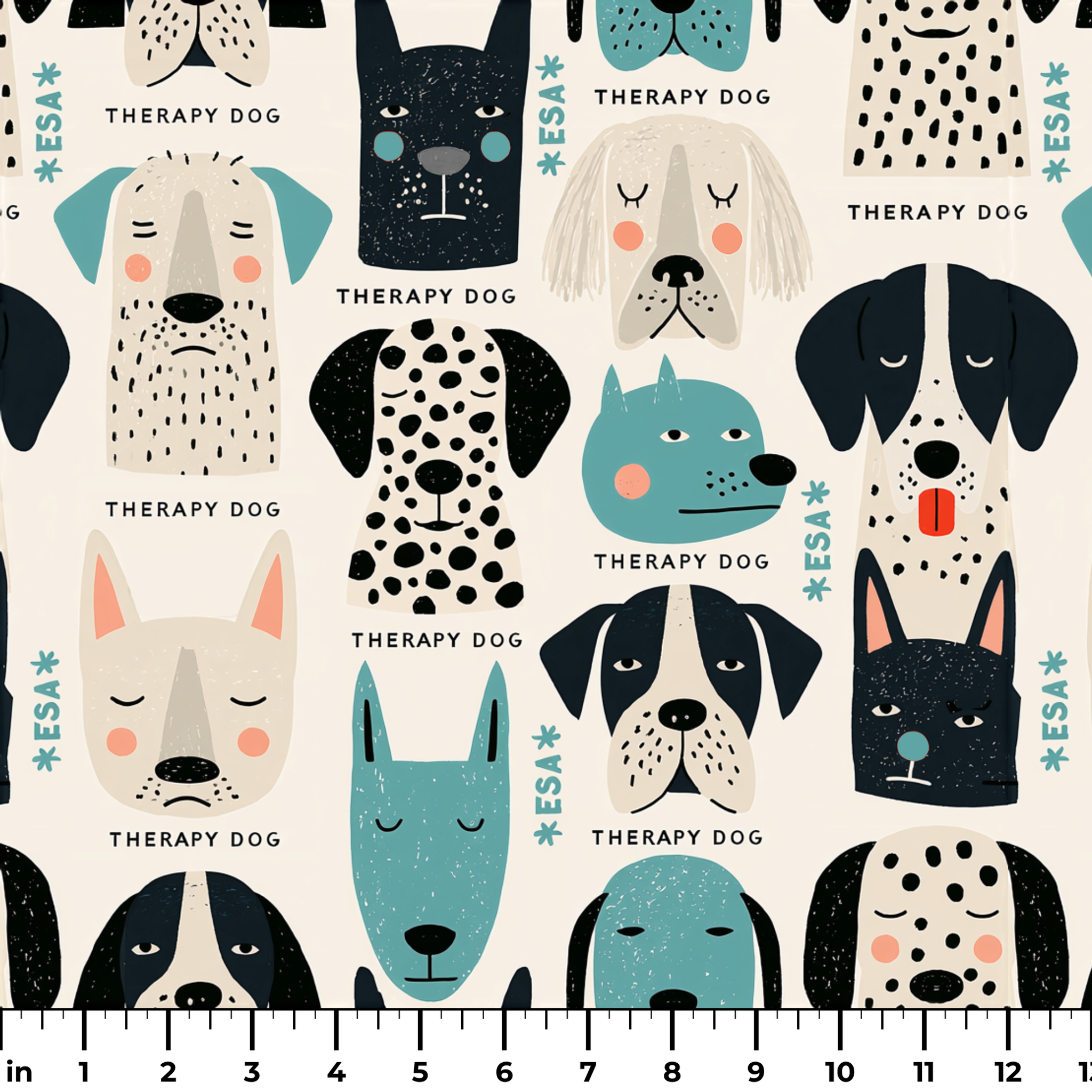 Good Dogs Club in Teal — good dogs club print, in cream and black dogs with turquoise accents on a soft cream ground