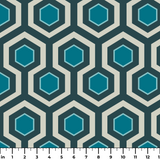 Hexacore in Pacific — hexacore print, in inky navy and petrol teal against pale stone