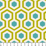Hexacore in Chartreuse — hexacore print, in acid olive and chartreuse with turquoise hex centers on warm ivory