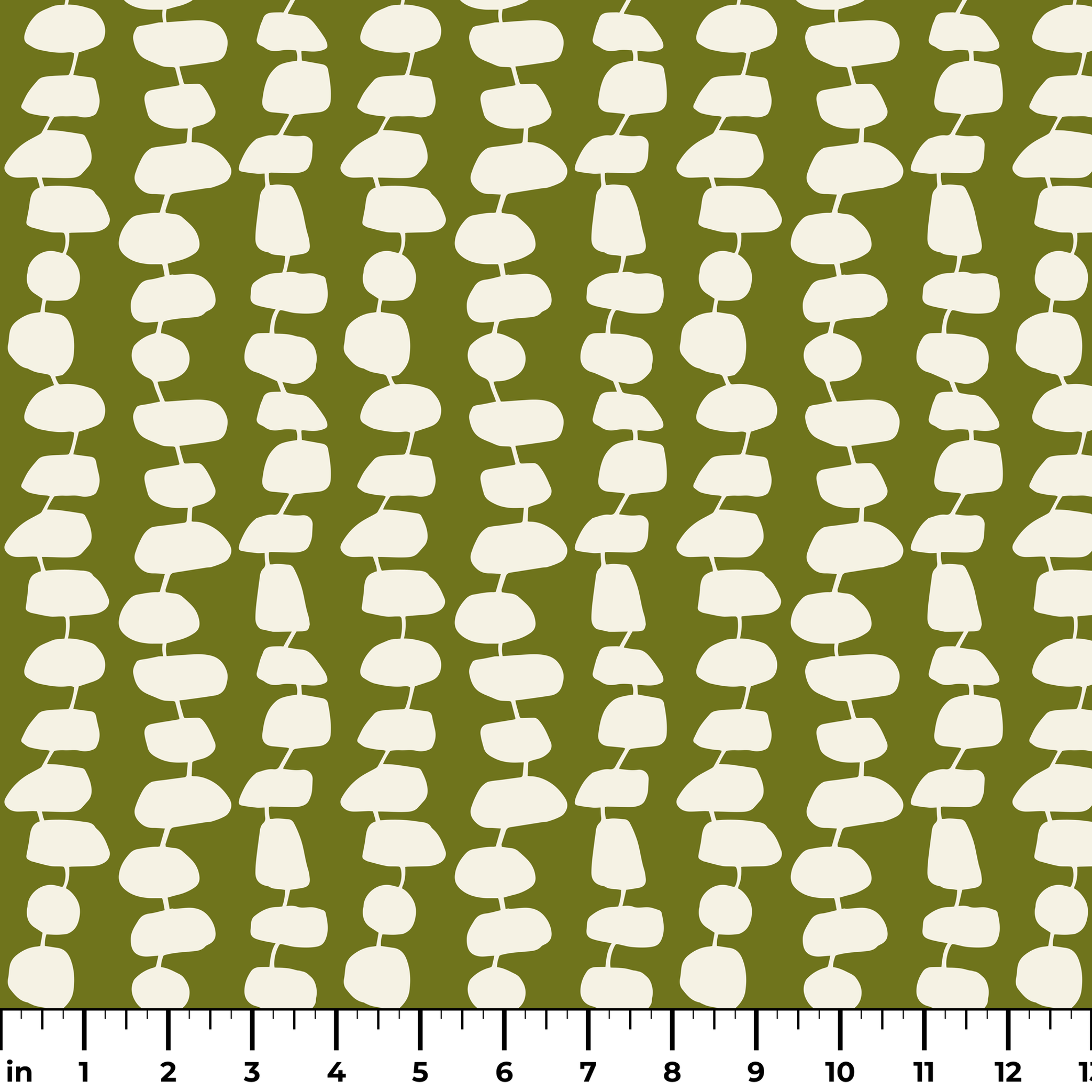 Atomic Stack in Olive — atomic stack print, in cream forms on a deep olive ground