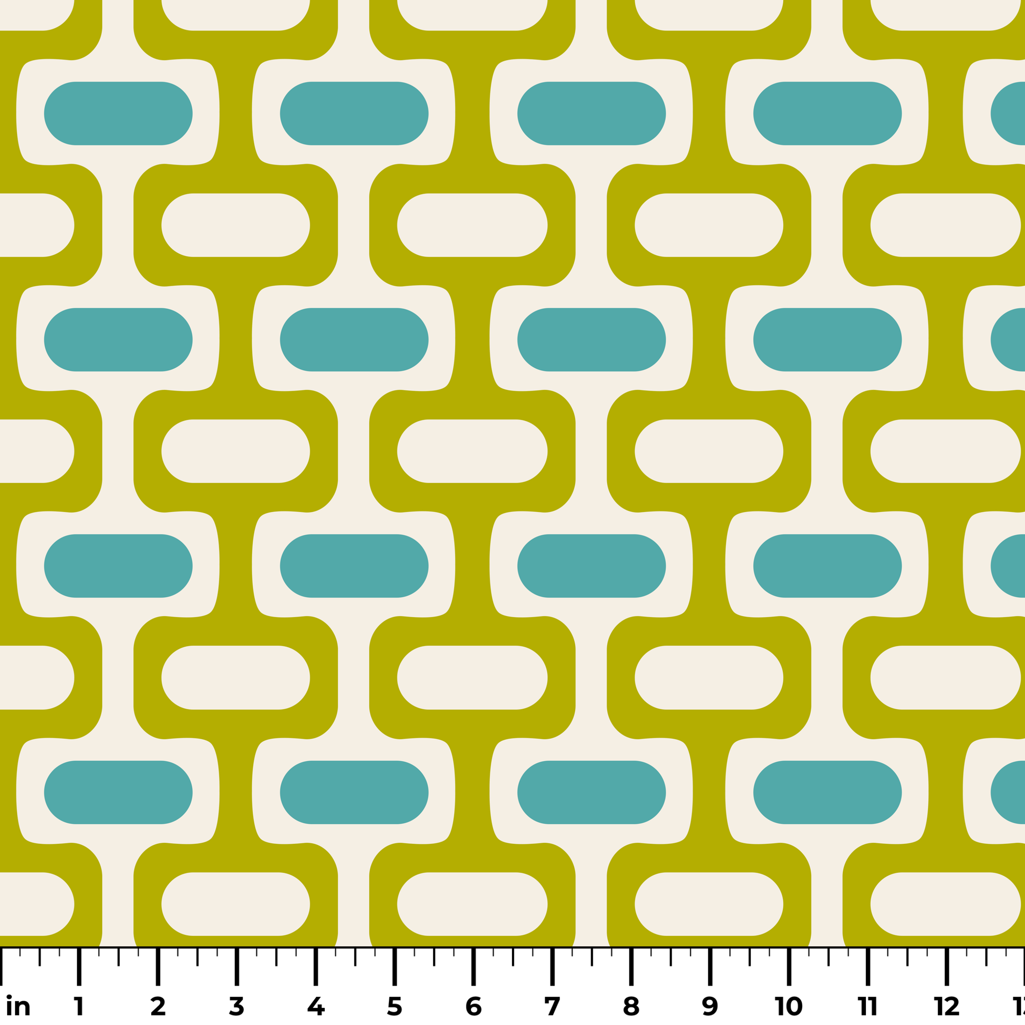 Mod Waves in Irvine — mod waves print, in olive and charcoal pods on a saturated mustard ground