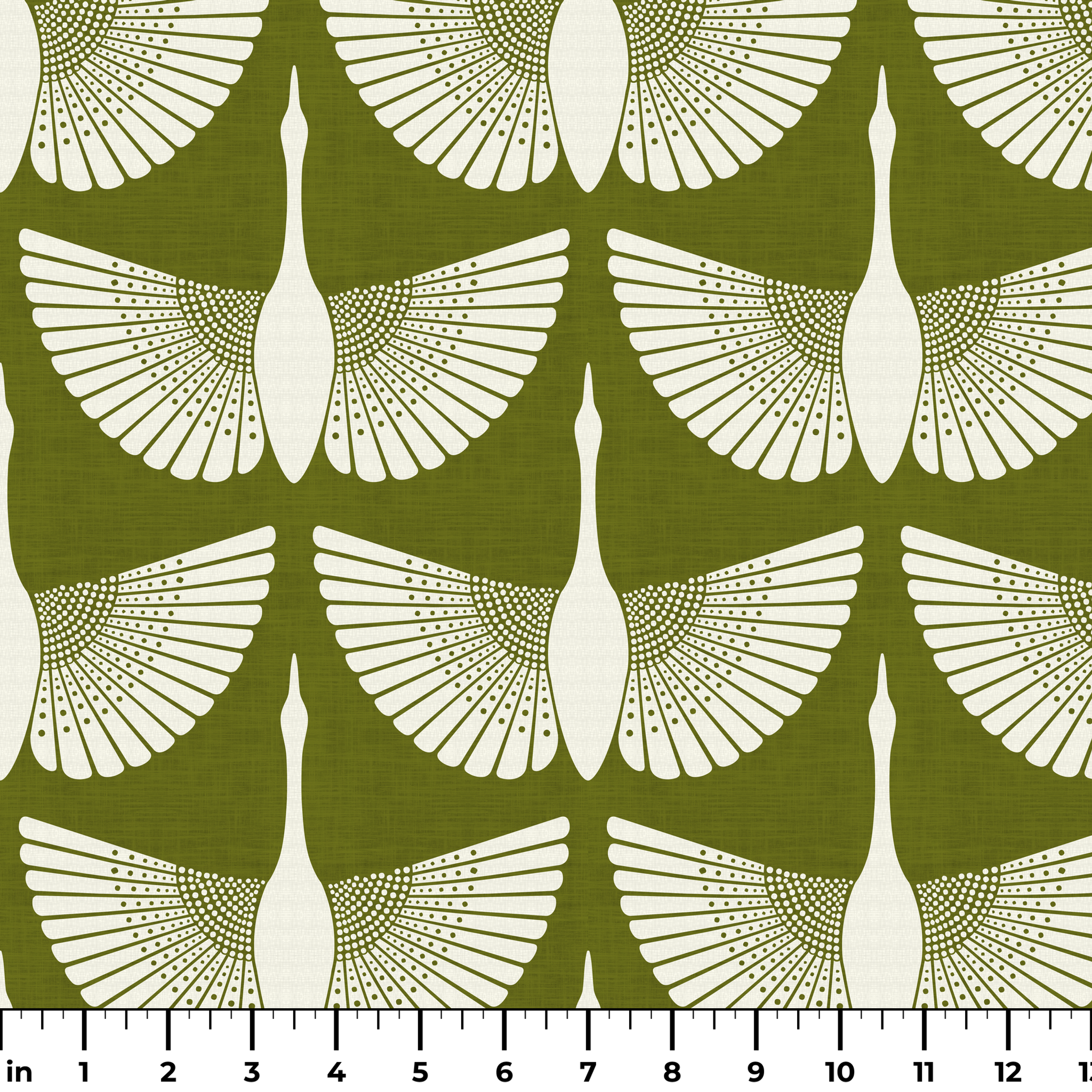 Egret of Joy in Olive — egret of joy print, in deep olive and avocado on cream