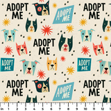 Retro Rescue Dogs — retro rescue dogs print, in teal, cream and red on a soft cream ground