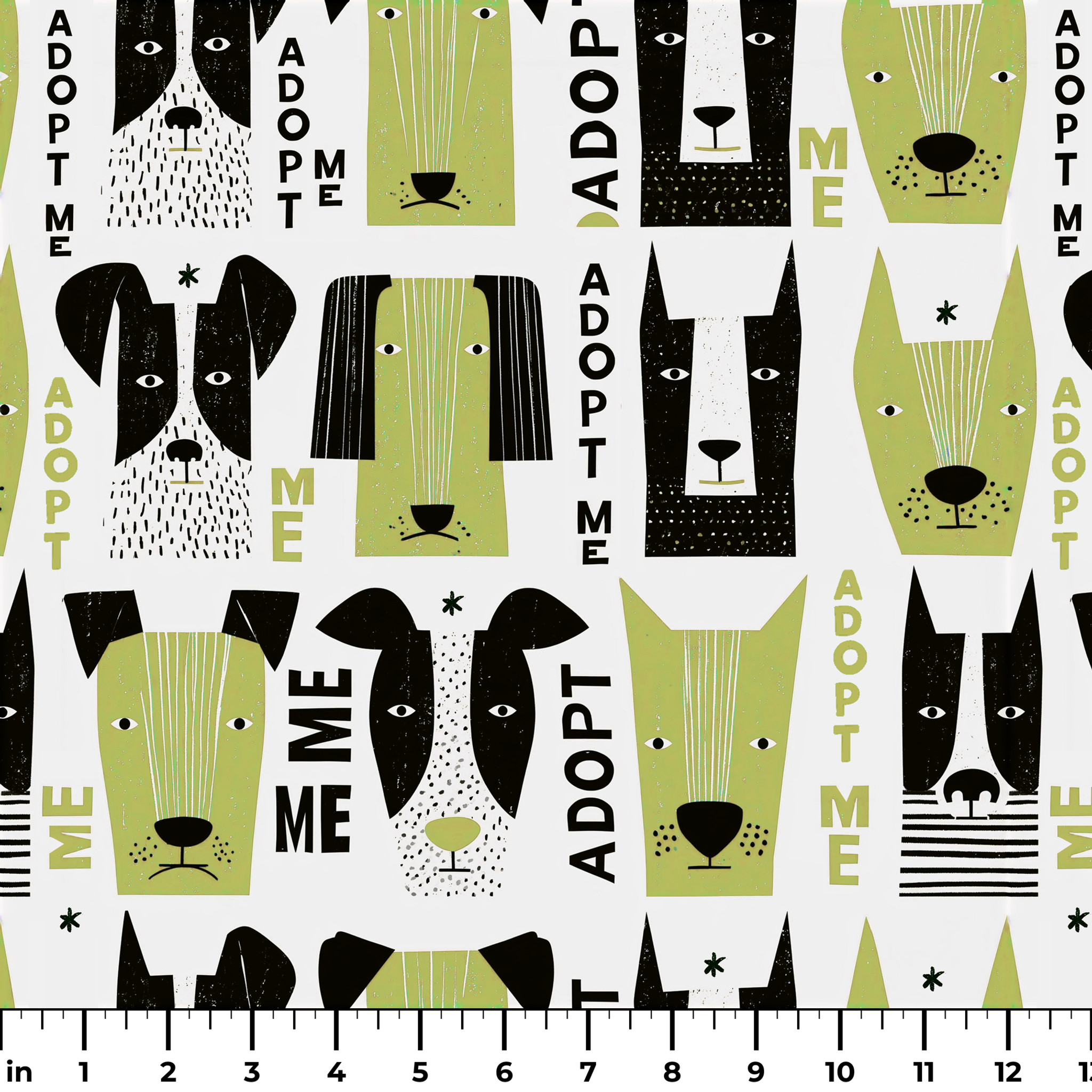 Adopt Me Mid Mod Dog in Avocado — adopt me mid mod dog print, in avocado green, black and cream on a warm bone ground