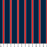 Mod Stripes in Regiment — mod stripes print, in navy and crimson red separated by crisp white