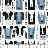 Adopt Me Mid Mod Dog in Slate — adopt me mid mod dog print, in slate blue, black and cream on a warm bone ground
