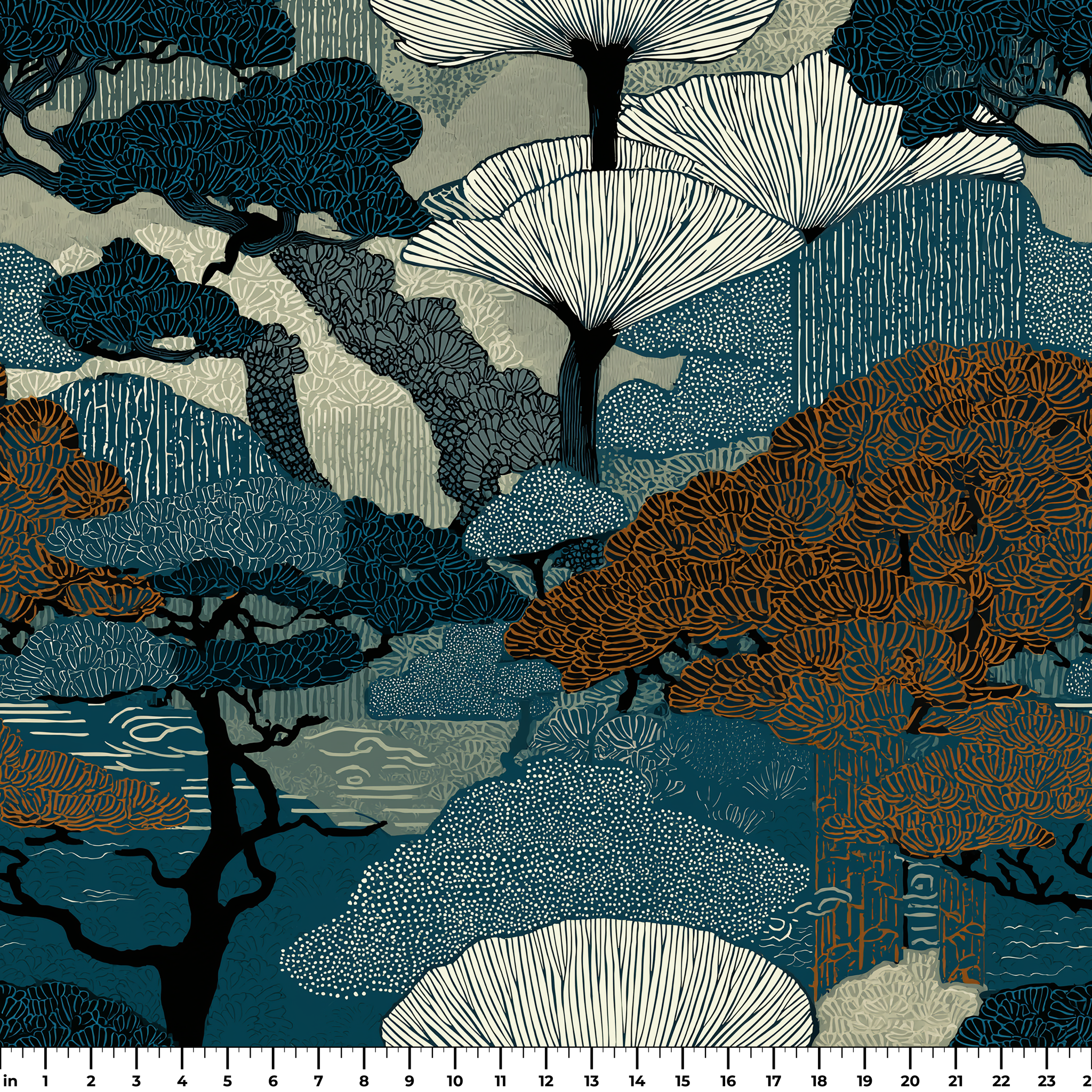 Twilight Grove in Midnight — twilight grove print, in deep teal and midnight blue, dark and moody