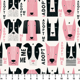 Adopt Me Mid Mod Dog in Petal — adopt me mid mod dog print, in blush pink, black and cream on a warm bone ground
